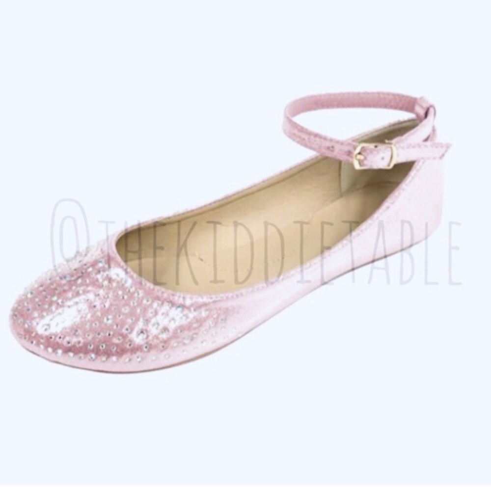 Metallic Pink Ballerina Flats with Rhinestones